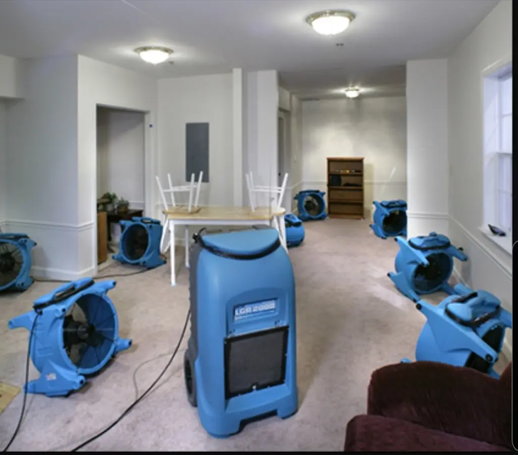 Air movers and dehumidifier setup for Water Extraction & Removal in Lancaster